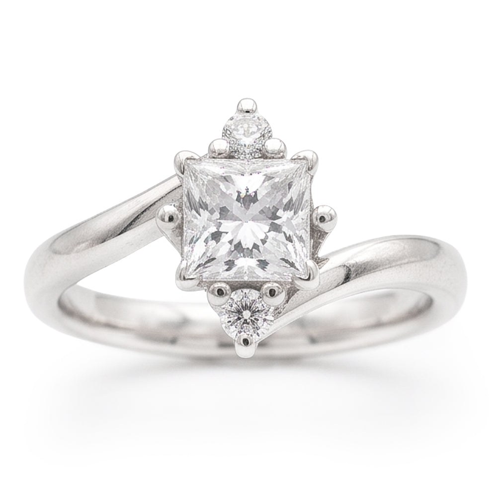 Ring mit 3 Steinen Prinzessin und Echt Aus der Erde Abgebauter Natürlicher Diamanten im Rundschliff 2,20 Karat Weißgold