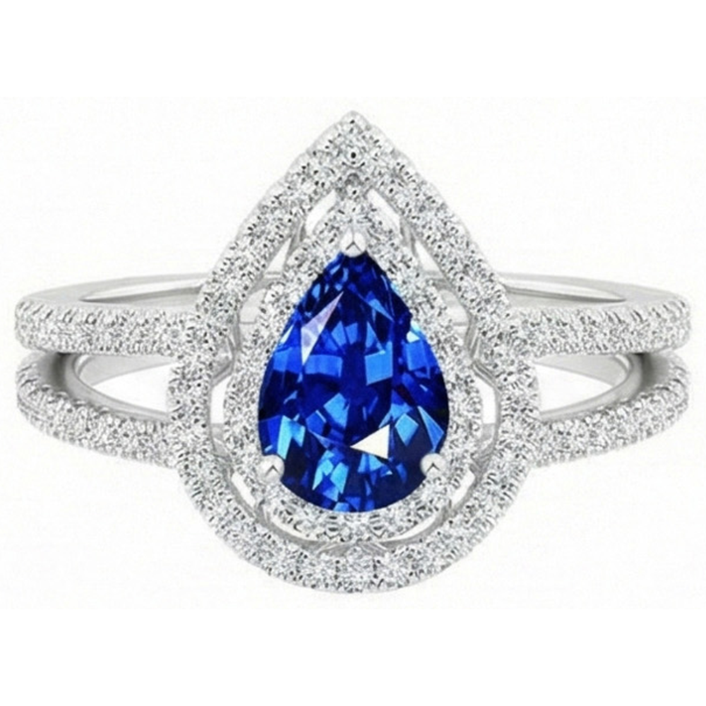 Ring mit 4.90 ct Ceylon-Saphir-Aus der Erde Abgebauter Natürlicher Diamanten in Birne und Rundschliff
