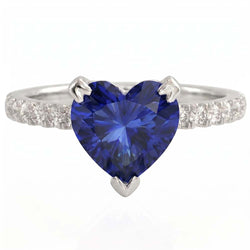 Ring mit Aus der Erde Abgebauter Natürlicher Diamanten im Herz- und Rundschliff 2.30 Kt. Blauer Saphir Weißgold 14K