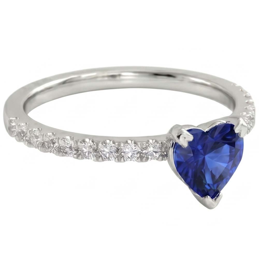 Ring mit Aus der Erde Abgebauter Natürlicher Diamanten im Herz- und Rundschliff 2.30 Kt. Blauer Saphir Weißgold 14K