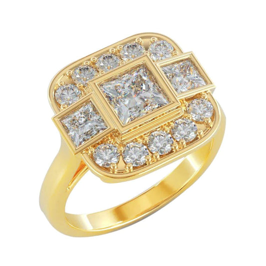Ring mit Prinzessin und rundem Natürlich Diamanten 2.15 Karat Gelbgold 
