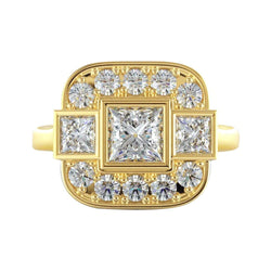 Ring mit Prinzessin und rundem Natürlich Aus der Erde Abgebauter Natürlicher Diamanten 2.15 Karat Gelbgold 14K