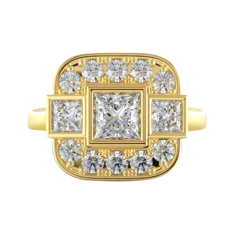 Ring mit Prinzessin und rundem Natürlich Diamanten 2.15 Karat Gelbgold 14K