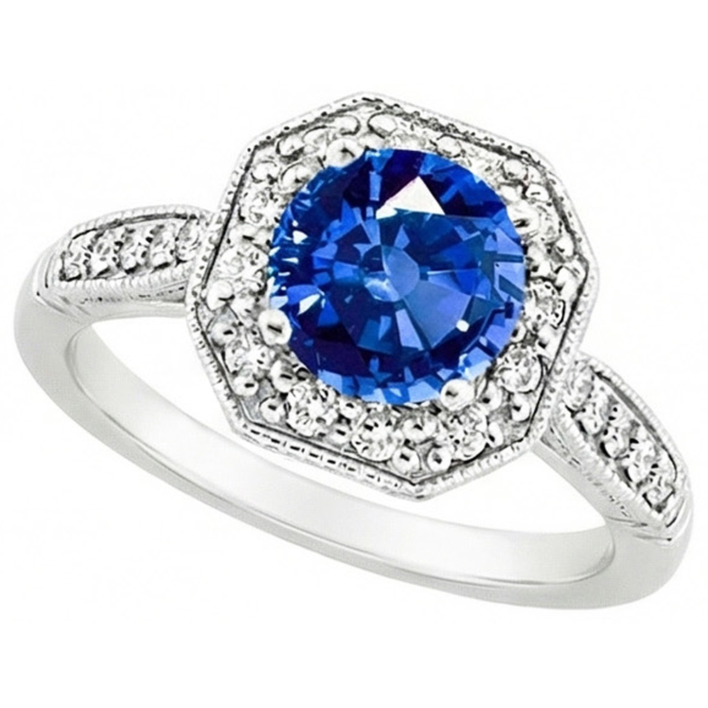 Ring mit Saphir und Aus der Erde Abgebauter Natürlicher Diamanten aus Sri Lanka. 3.35 ct Weißgold 14K