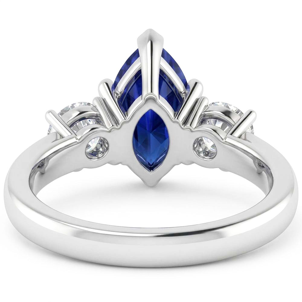 Ring mit Saphir und Aus der Erde Abgebauter Natürlicher Diamanten im Marquise-Schliff, 2.50 ct, Weißgold