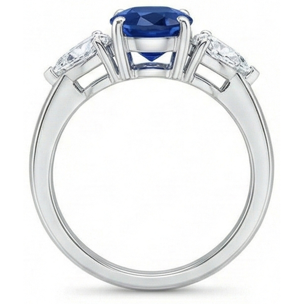 Ring mit Saphir und Aus der Erde Abgebauter Natürlicher Diamanten im Oval- und Birnenschliff von 3,50 Karat Weißgold 14 Karat