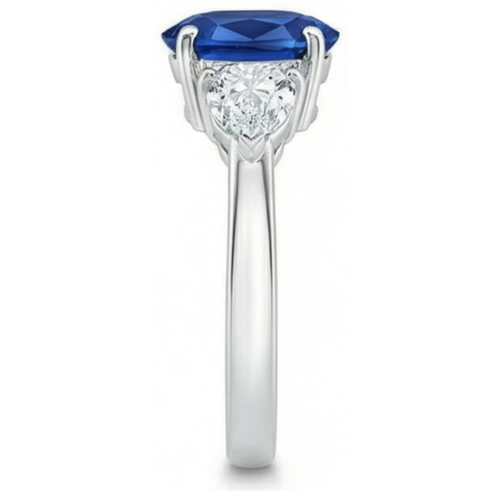 Ring mit Saphir und Aus der Erde Abgebauter Natürlicher Diamanten im Oval- und Birnenschliff von 3,50 Karat Weißgold 14 Karat