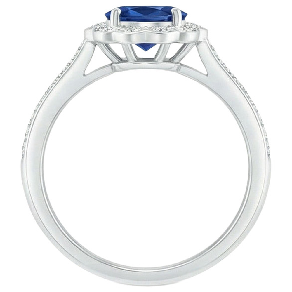 Ring mit Saphir und Aus der Erde Abgebauter Natürlicher Diamanten im Oval- und Rundschliff 4,20 Karat Weißgold 14K