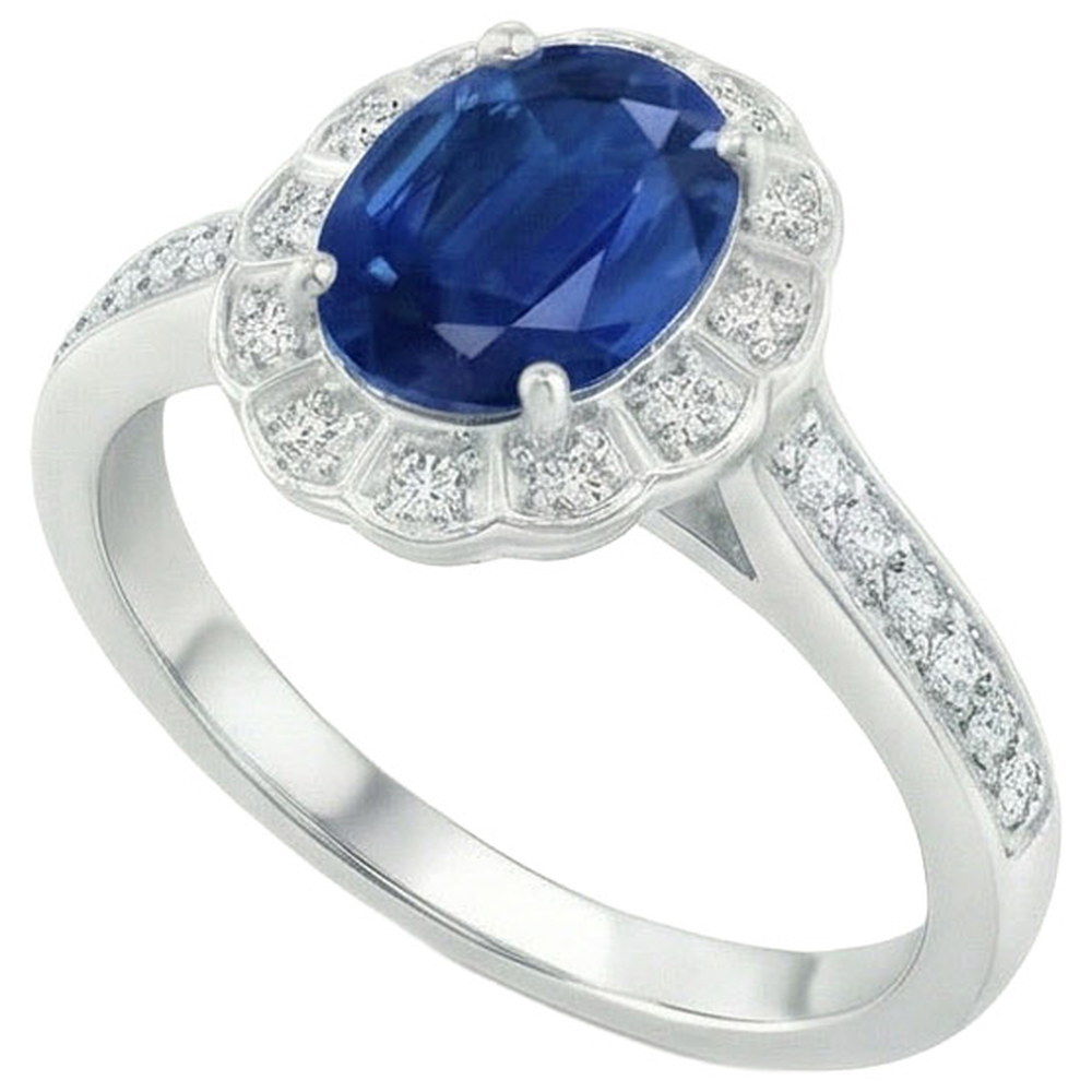 Ring mit Saphir und Aus der Erde Abgebauter Natürlicher Diamanten im Oval- und Rundschliff 4,20 Karat Weißgold 14K