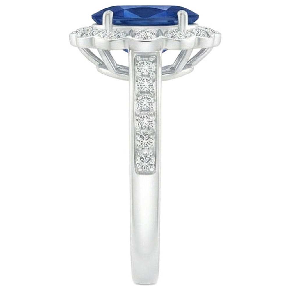 Ring mit Saphir und Aus der Erde Abgebauter Natürlicher Diamanten im Oval- und Rundschliff 4,20 Karat Weißgold 14K