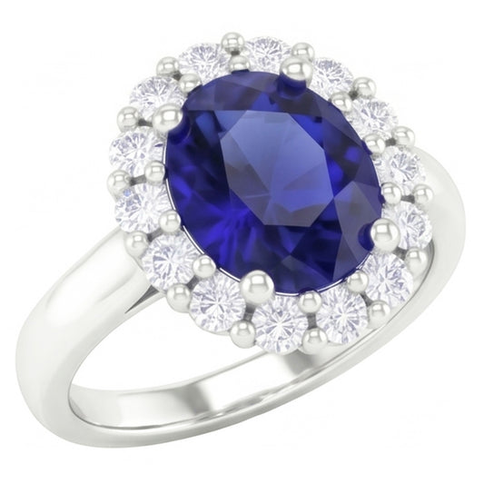 Ring mit Saphir und Aus der Erde Abgebauter Natürlicher Diamanten im Rundschliff 2.50 ct Weißgold 14K