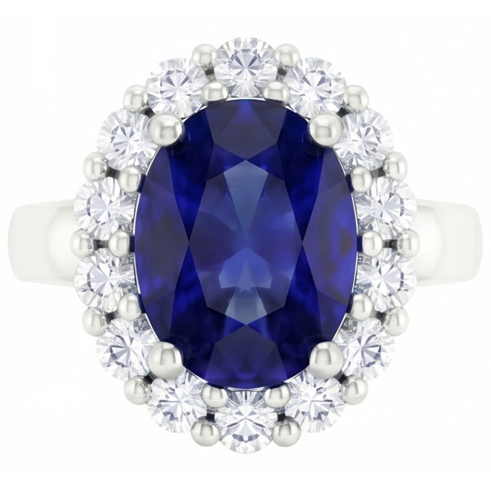 Ring mit Saphir und Aus der Erde Abgebauter Natürlicher Diamanten im Rundschliff 2.50 ct Weißgold 14K