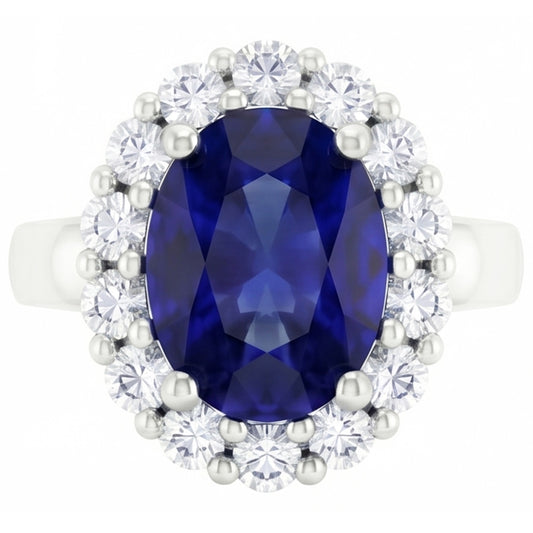 Ring mit Saphir und Aus der Erde Abgebauter Natürlicher Diamanten im Rundschliff 2.50 ct Weißgold 14K