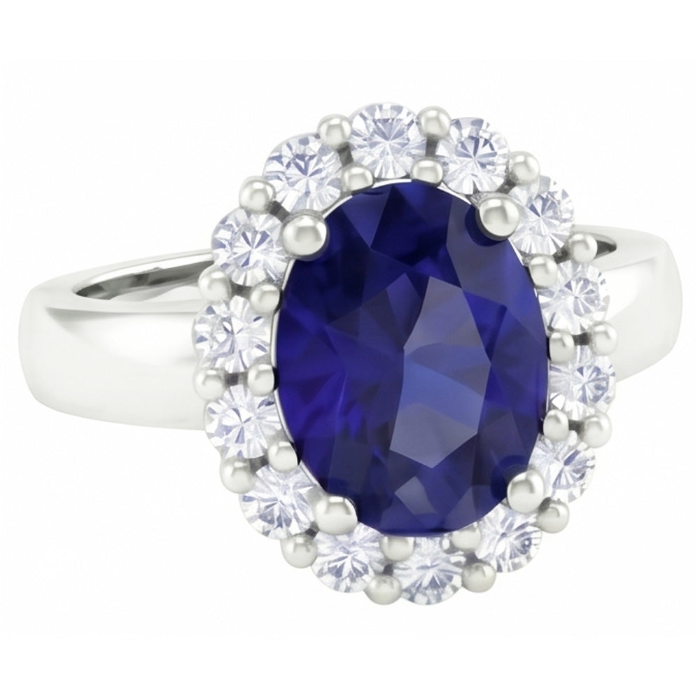 Ring mit Saphir und Aus der Erde Abgebauter Natürlicher Diamanten im Rundschliff 2.50 ct Weißgold 14K