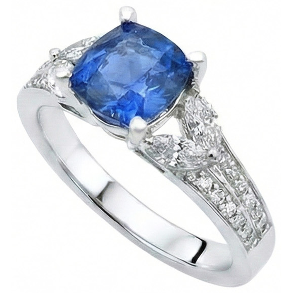 Ring mit blauem Saphir und Aus der Erde Abgebauter Natürlicher Diamanten aus Ceylon 5.10 ct Weißgold 14K