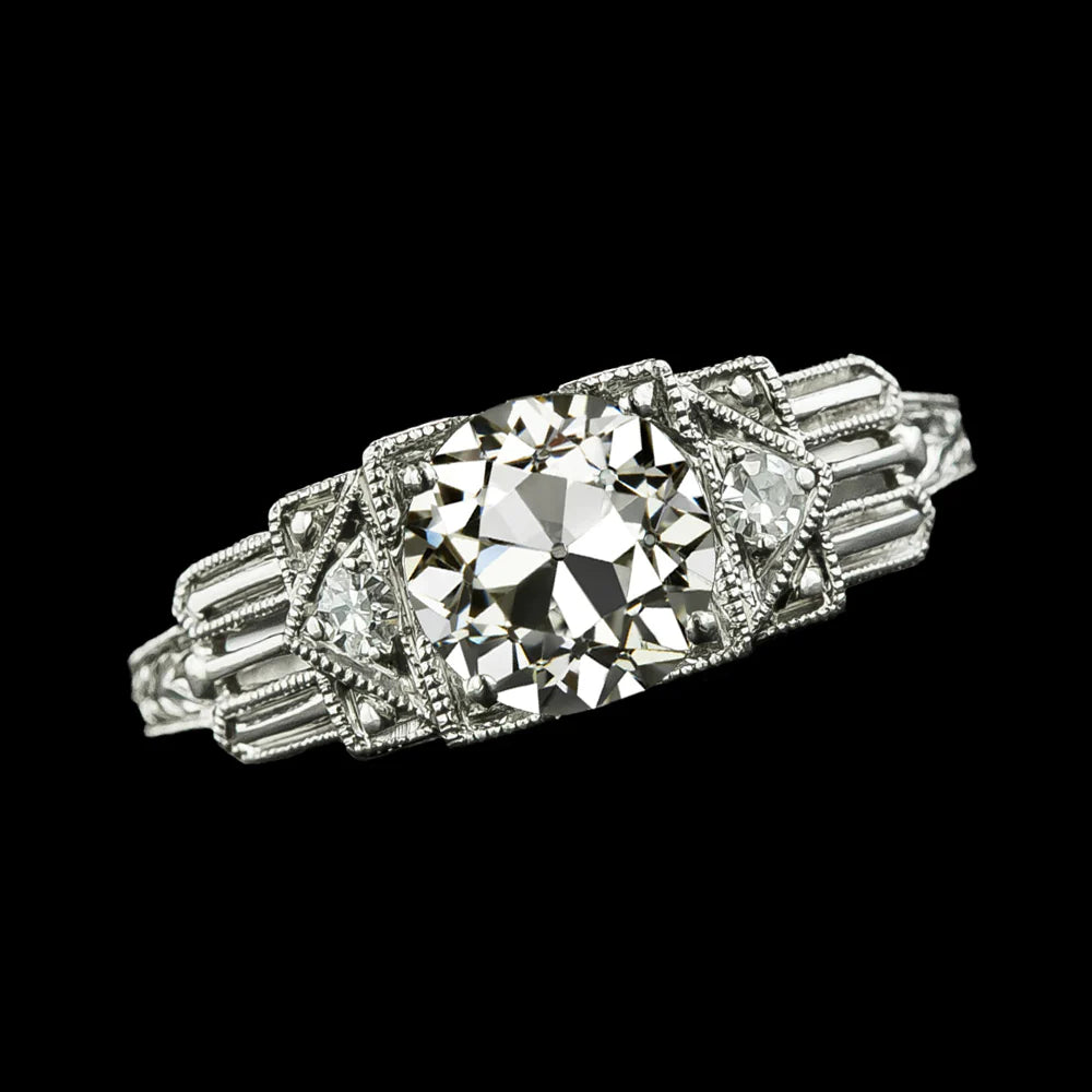Ring mit drei Steinen im Vintage-Stil mit runden Echt Diamanten im Altschliff 2,25 Karat