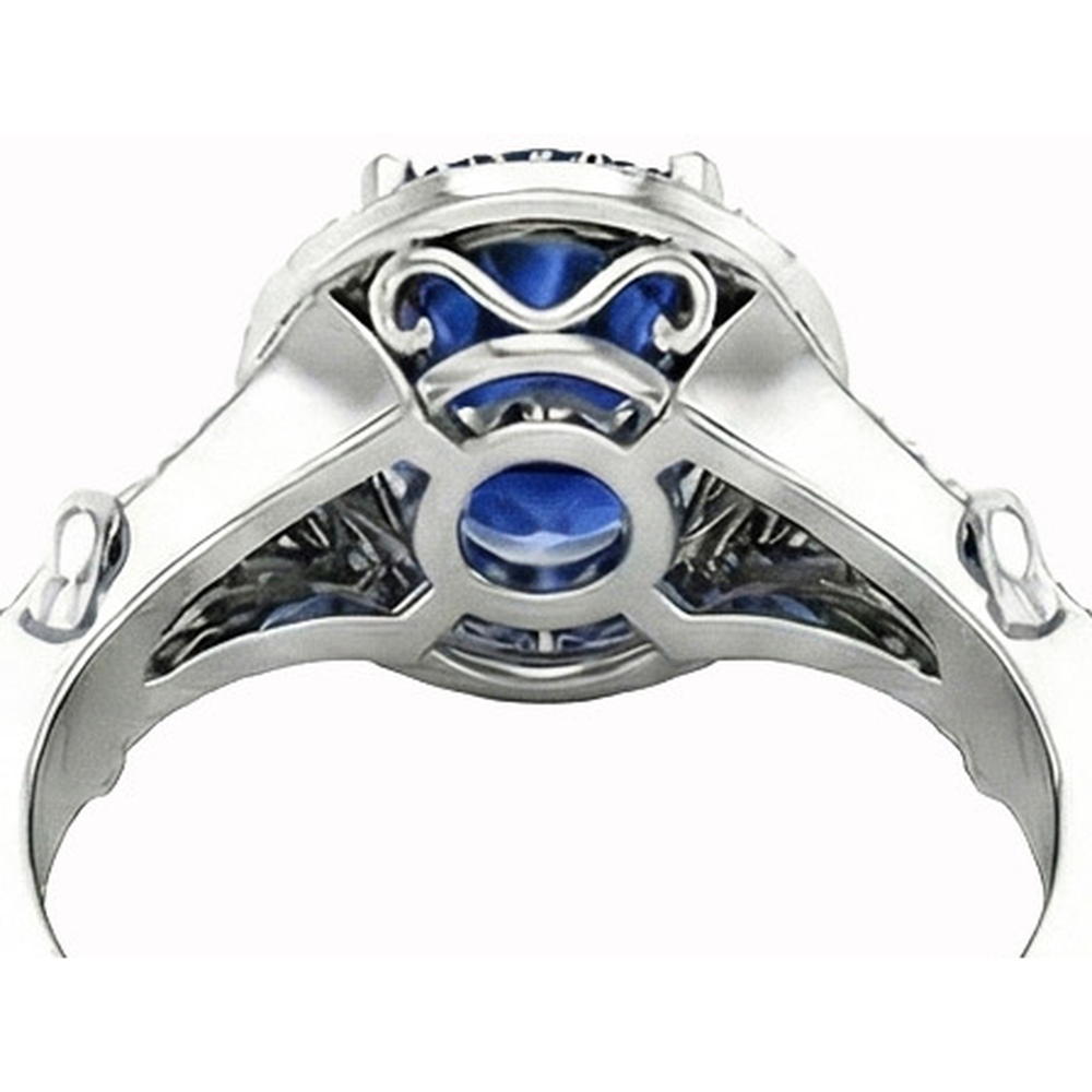 Ring mit ovalem Ceylon-Saphir und rundem Aus der Erde Abgebauter Natürlicher Diamanten Gold 1.80 Ct