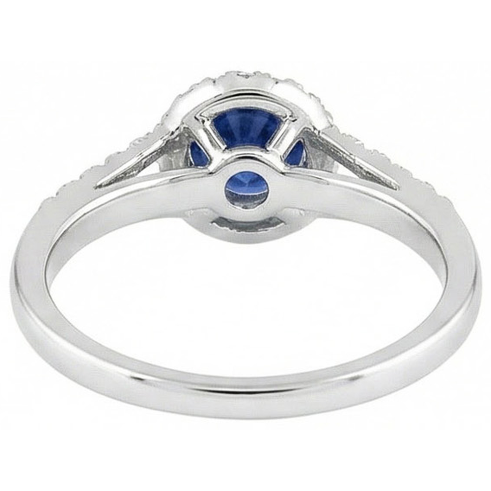 Ring mit rundem Ceylon-Saphir und Aus der Erde Abgebauter Natürlicher Diamanten. 4.51 ct Weißgold 14K