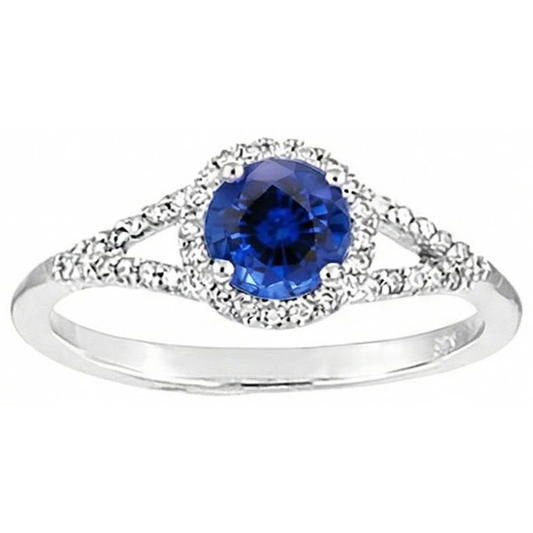 Ring mit rundem Ceylon-Saphir und Aus der Erde Abgebauter Natürlicher Diamanten. 4.51 ct Weißgold 14K