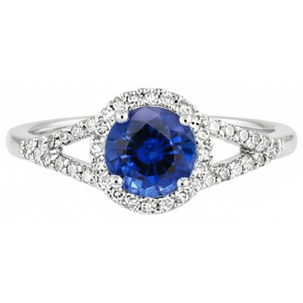 Ring mit rundem Ceylon-Saphir und Aus der Erde Abgebauter Natürlicher Diamanten. 4.51 ct Weißgold 14K