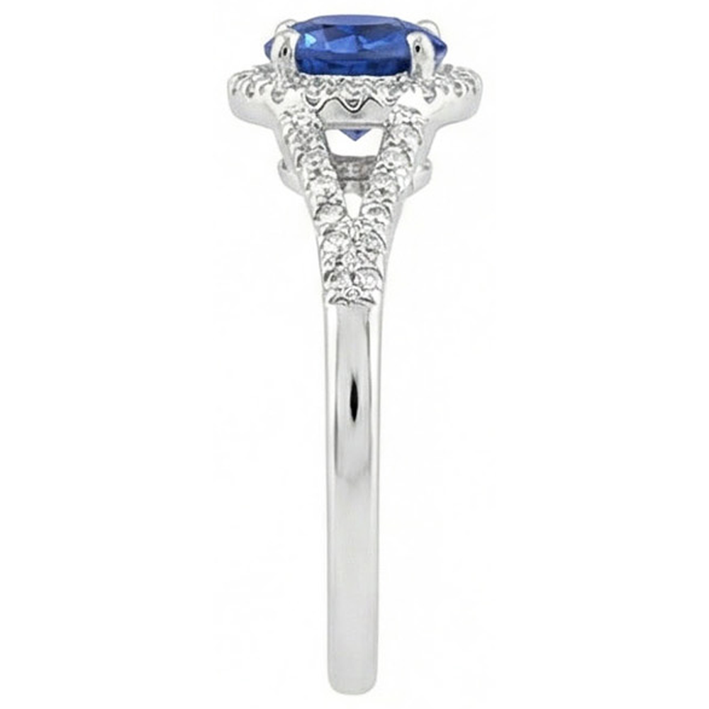 Ring mit rundem Ceylon-Saphir und Aus der Erde Abgebauter Natürlicher Diamanten. 4.51 ct Weißgold 14K