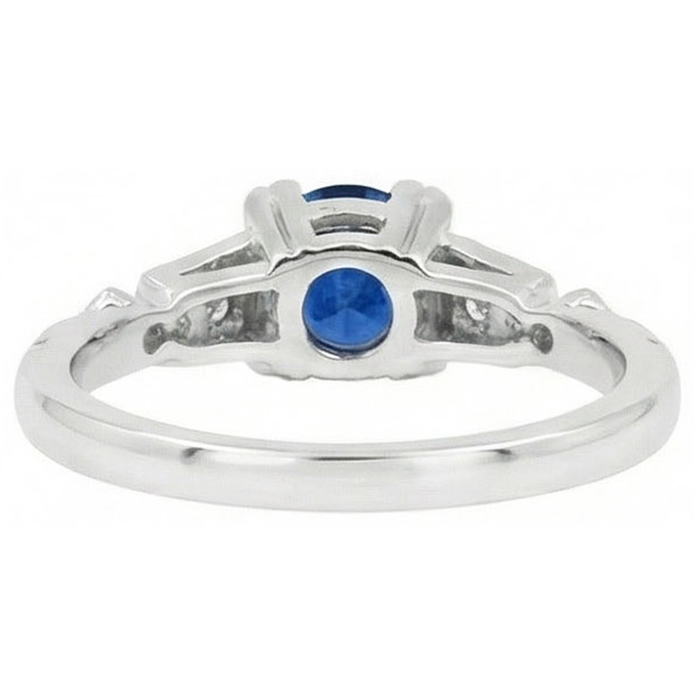 Ring mit srilankischem Saphir und Aus der Erde Abgebauter Natürlicher Diamanten im Rundschliff 1.65 ct Weißgold 14K