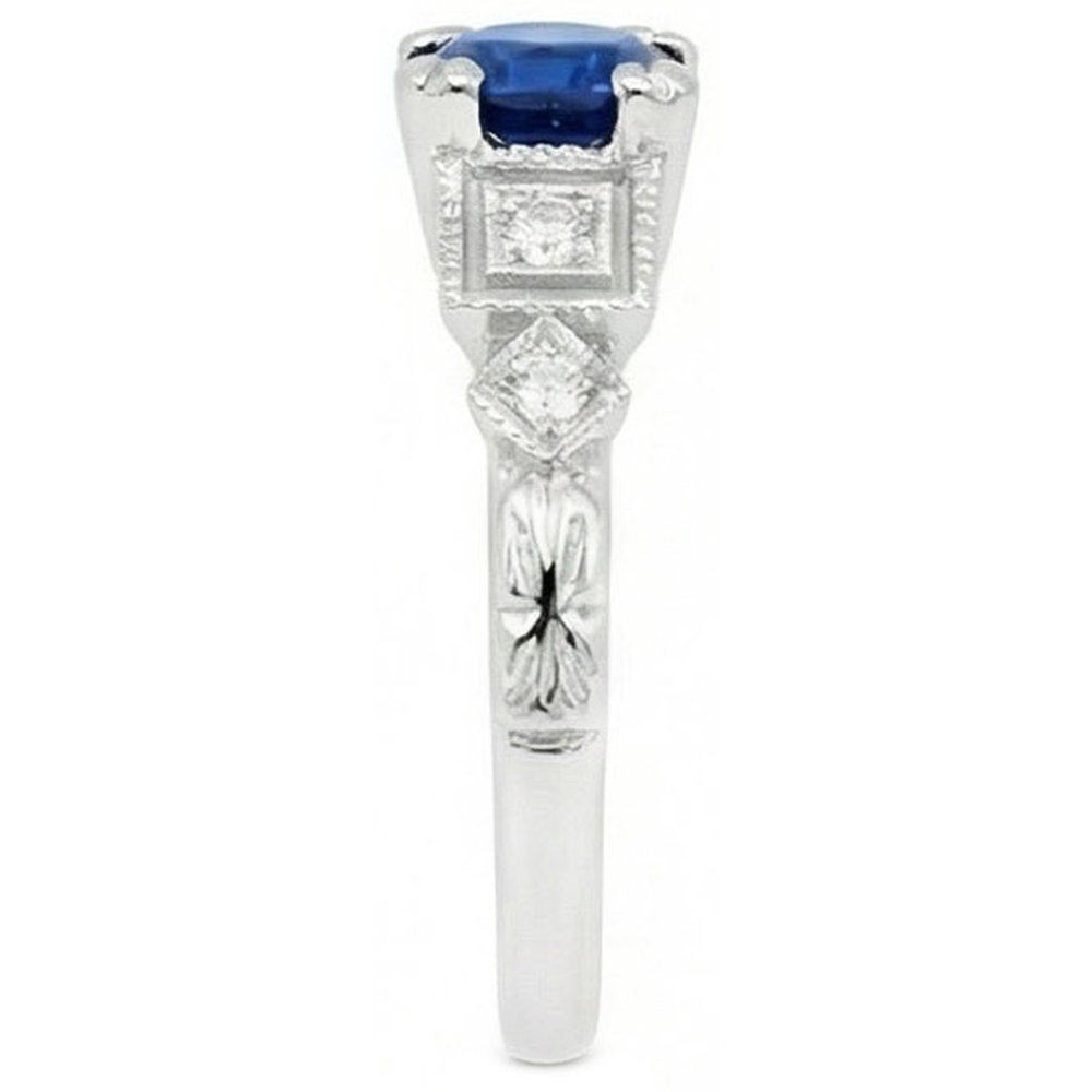 Ring mit srilankischem Saphir und Aus der Erde Abgebauter Natürlicher Diamanten im Rundschliff 1.65 ct Weißgold 14K