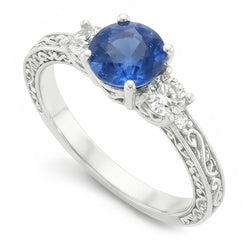 Ring mit 3 Steinen. 2.60 ct. srilankischer Saphir und Aus der Erde Abgebauter Natürlicher Diamanten. WG 14K