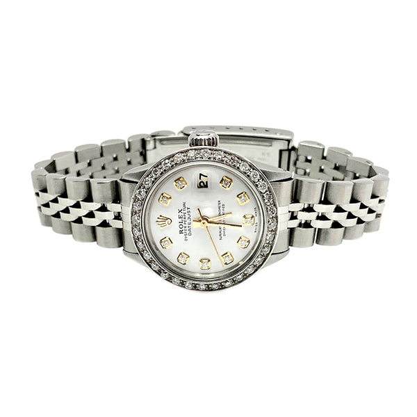 Edelstahl-Jubiläums-Rolex-Datejust-Damenuhr mit weißem Diamant-Zifferblatt und Lünette