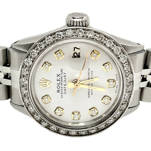 Edelstahl-Jubiläums-Rolex-Datejust-Damenuhr mit weißem Diamant-Zifferblatt und Lünette