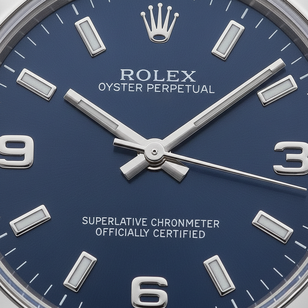 Rolex 31 mm Edelstahluhr mit blauem arabischen Zifferblatt