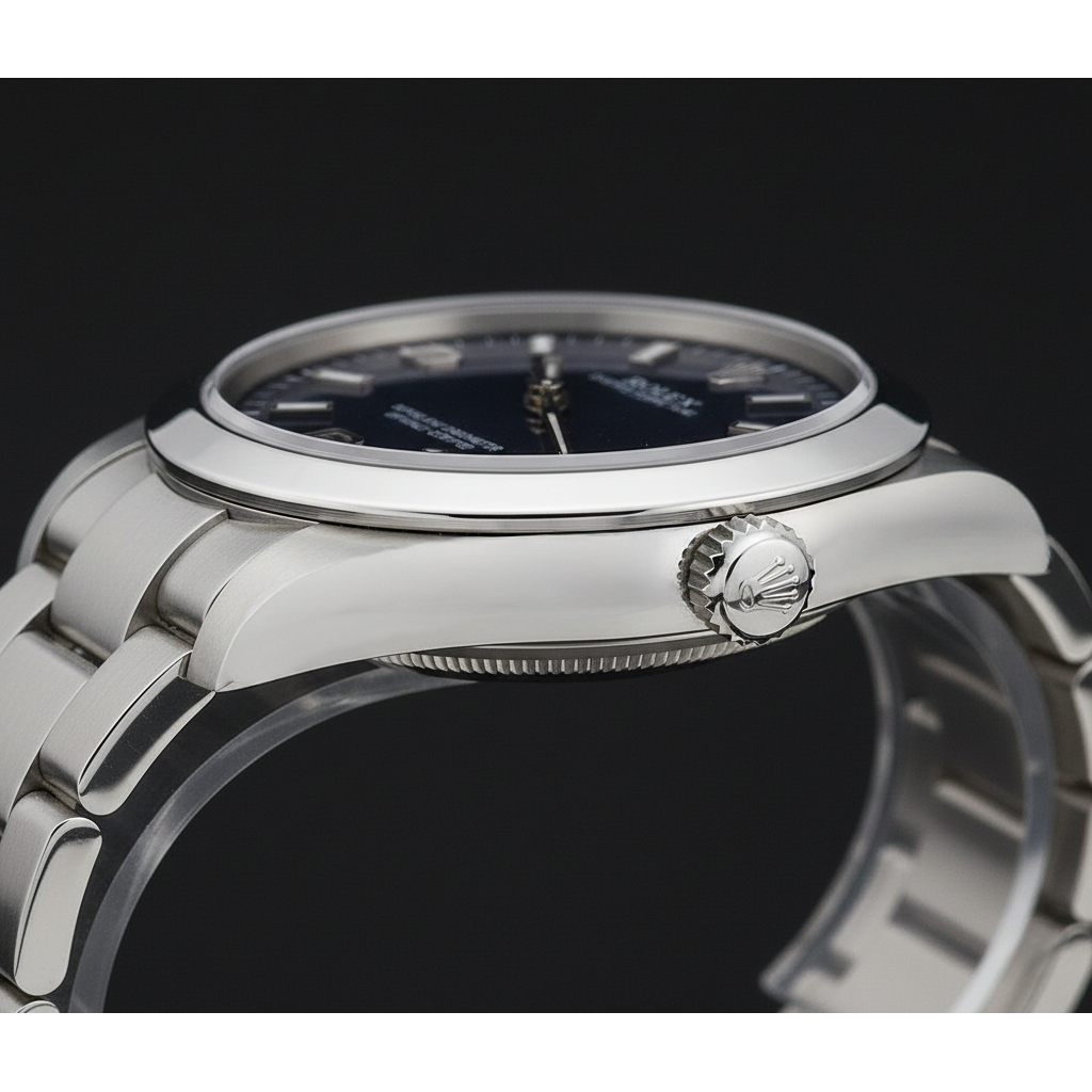 Rolex 31 mm Edelstahluhr mit blauem arabischen Zifferblatt