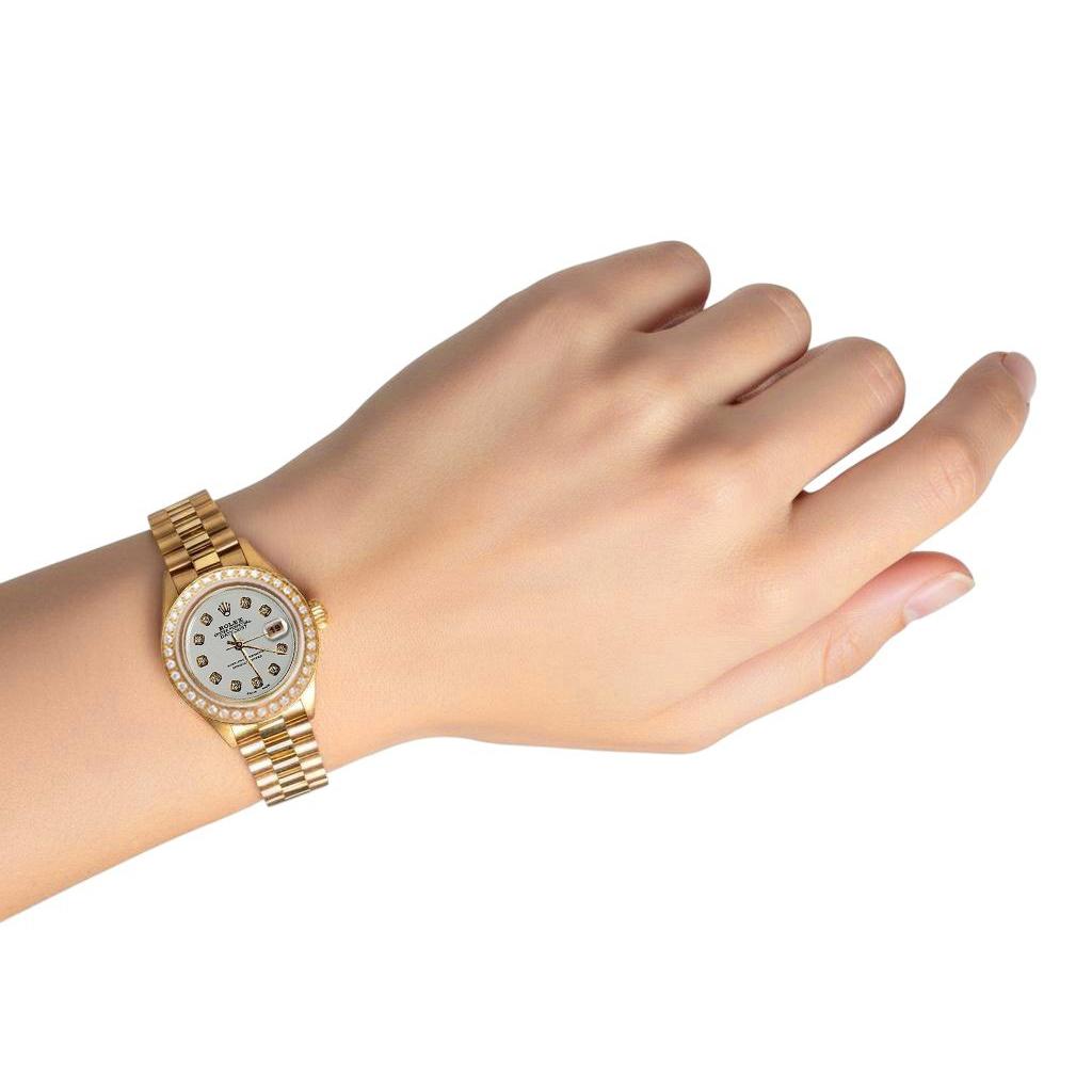 Rolex-Damenuhr im Präsidentenstil mit weißer Diamant-Zifferblattlünette P2