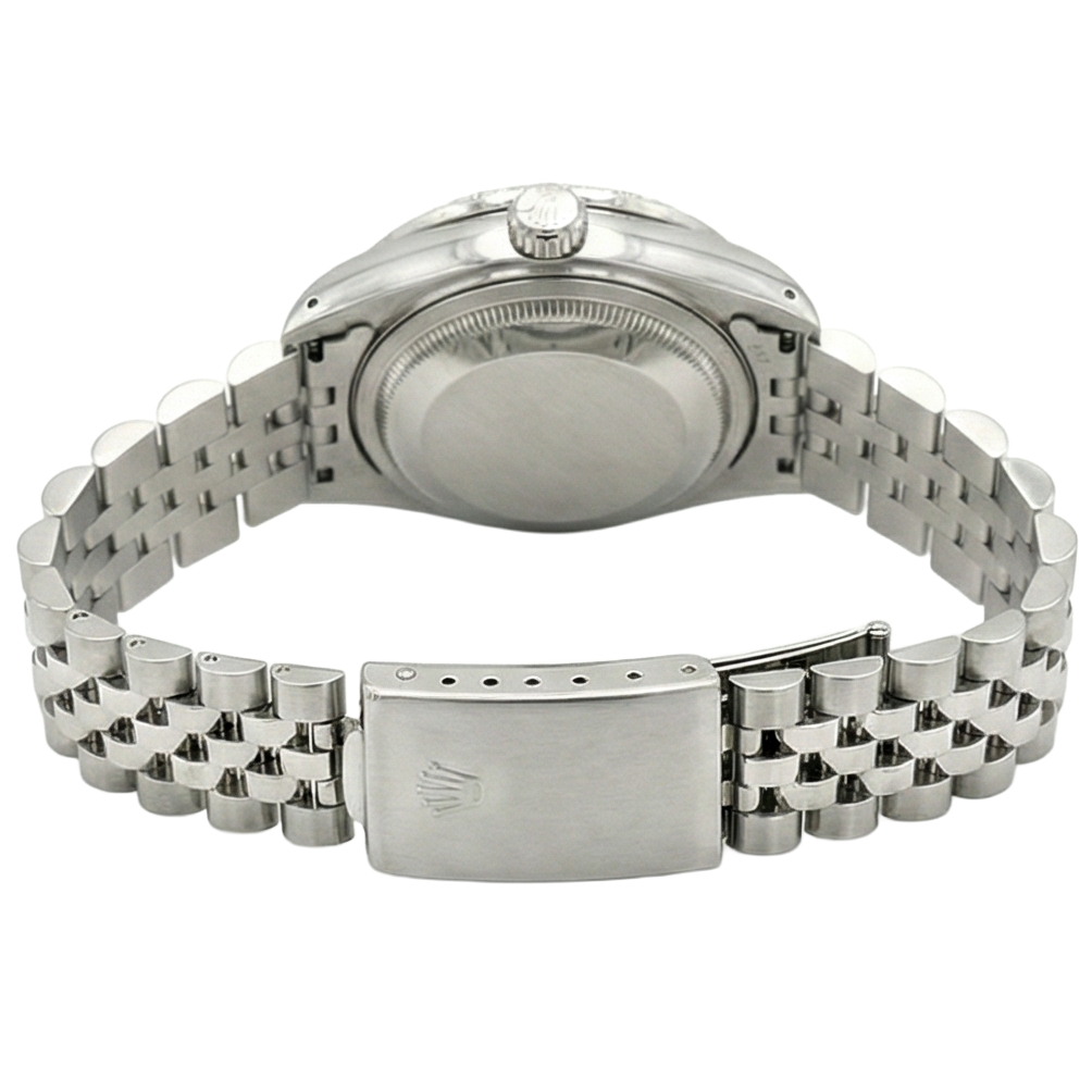 Rolex-Damenuhr mit weißem römischem Zifferblatt, Datum und Diamantarmband