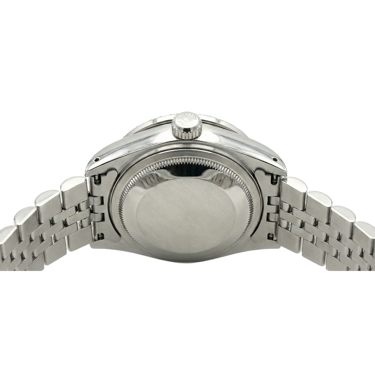 Rolex-Damenuhr mit weißem römischem Zifferblatt, Datum und Diamantarmband