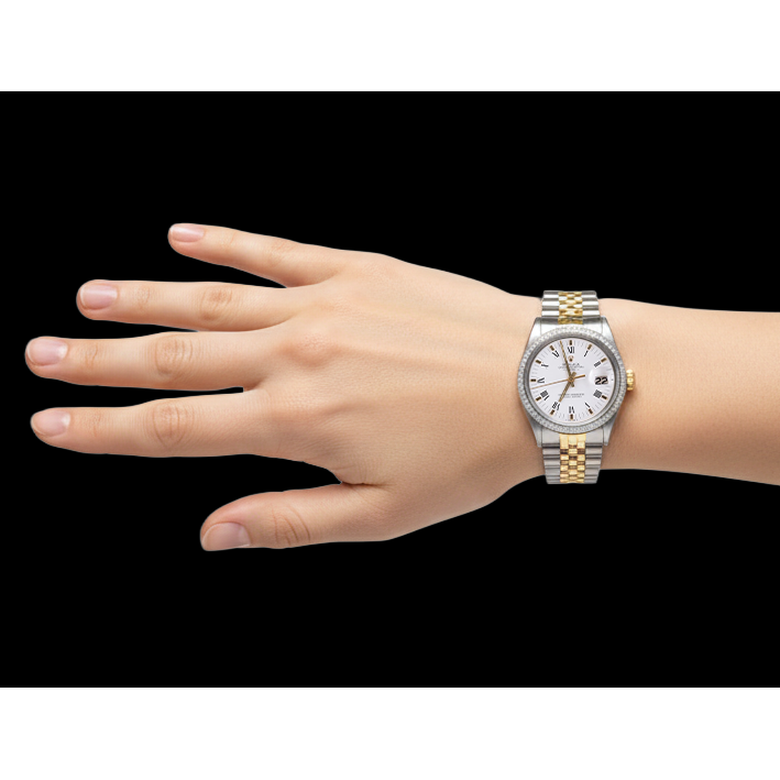 Rolex Date Herrenuhr, römisches Zifferblatt, Diamantlünette, zweifarbig, Jubilee