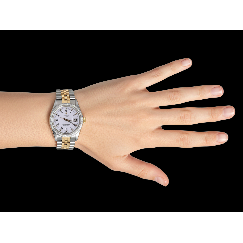 Rolex Date Herrenuhr, zweifarbiges Jubilee-Armband, Diamantlünette