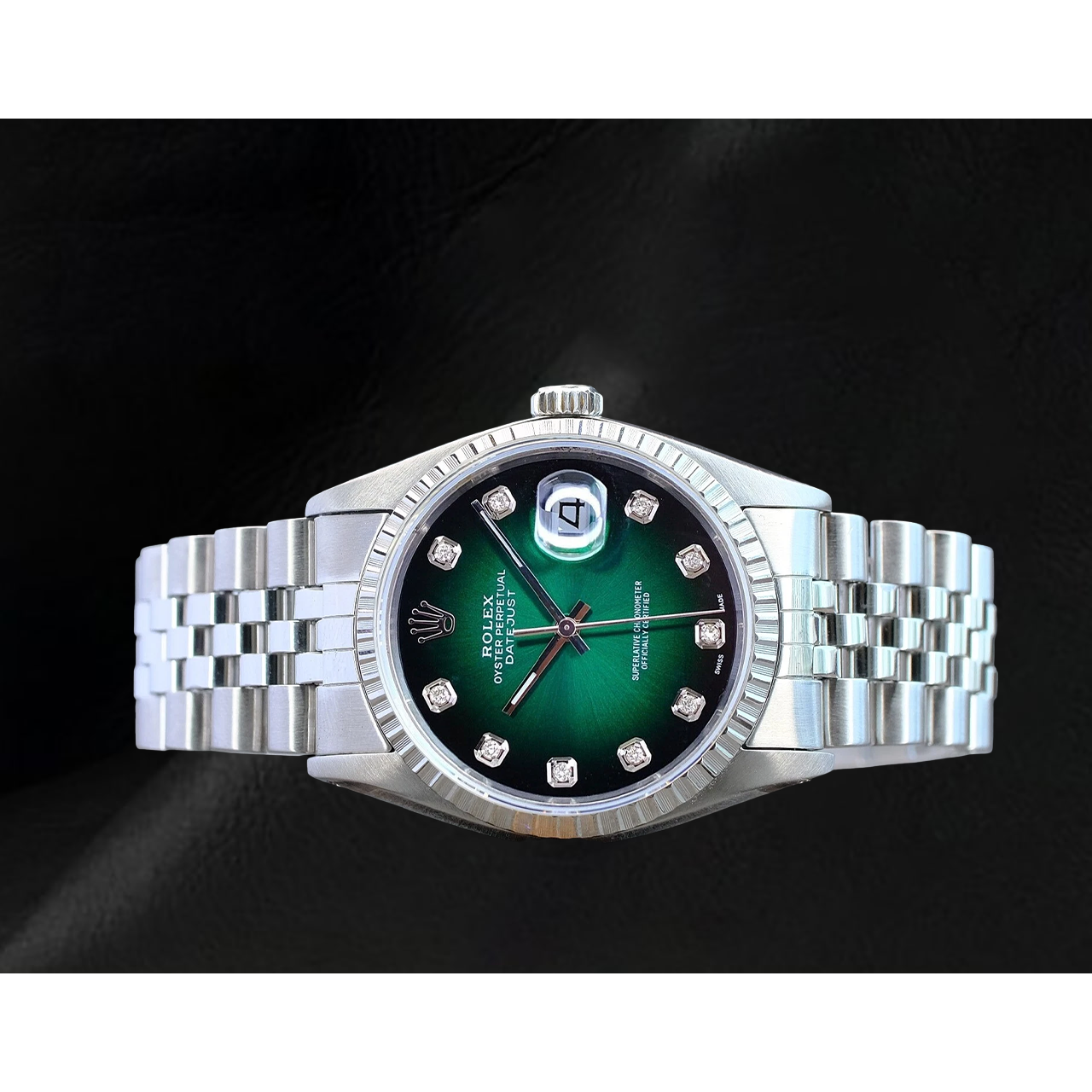 Rolex Datejust 36 mm Edelstahluhr mit grünem Diamantzifferblatt