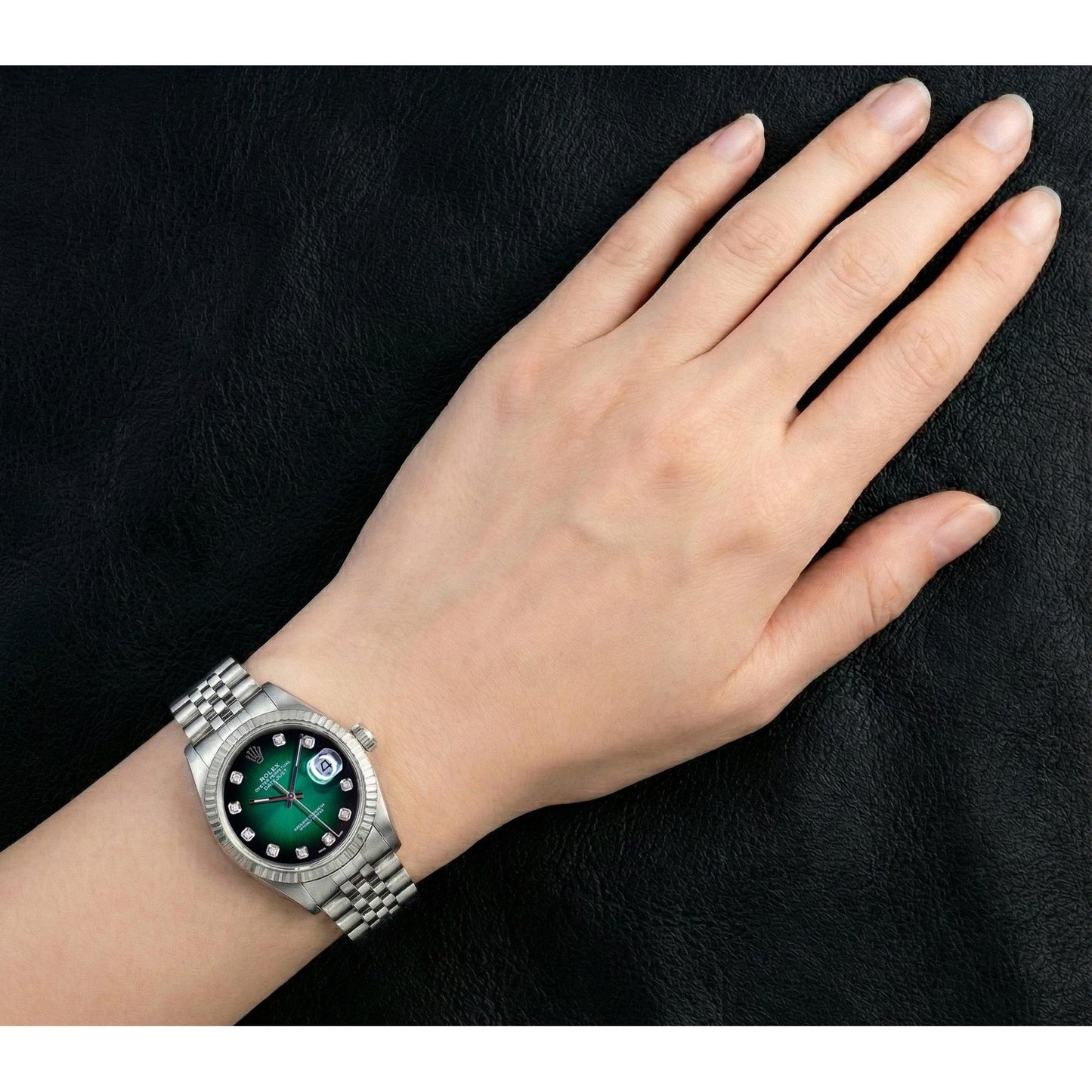 Rolex Datejust 36 mm Edelstahluhr mit grünem Diamantzifferblatt