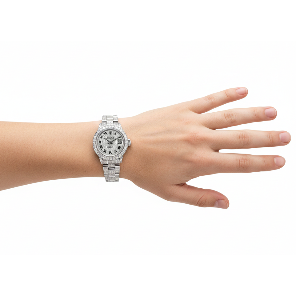 Rolex Datejust Damenuhr, Volldiamantarmband, 12 Karat