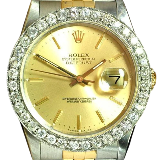 Rolex Datejust Herrenuhr, Diamantlünette, Gold und Edelstahlarmband, SCHNELLES SET
