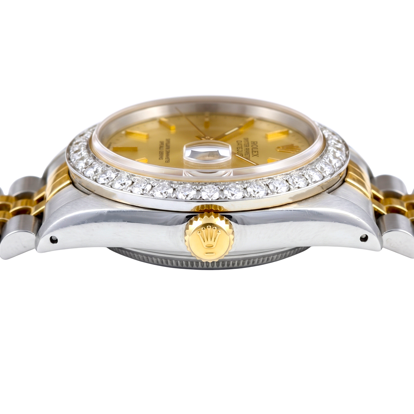 Rolex Datejust Herrenuhr, Diamantlünette, Gold und Edelstahlarmband, SCHNELLES SET