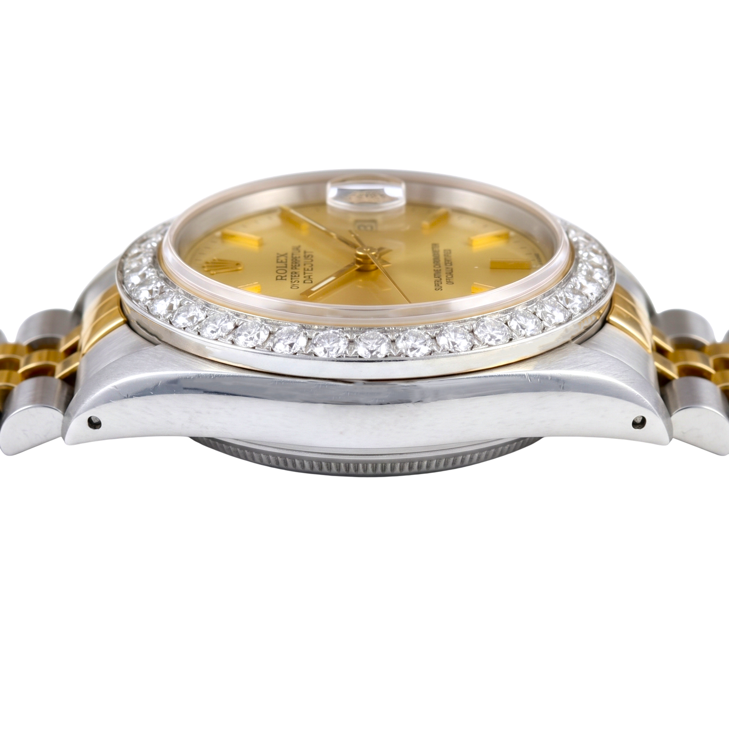 Rolex Datejust Herrenuhr, Diamantlünette, Gold und Edelstahlarmband, SCHNELLES SET