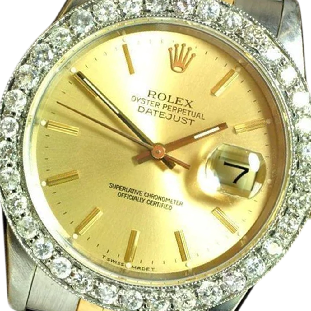 Rolex Datejust Herrenuhr, Diamantlünette, Gold und Edelstahlarmband, SCHNELLES SET