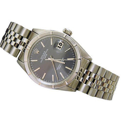 Rolex-Datumsuhr aus Edelstahl mit silbernen Markierungen