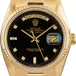 Rolex Day-Date 36 mm Herrenuhr Rinden-Finish Gelbgold 18K Schwarz