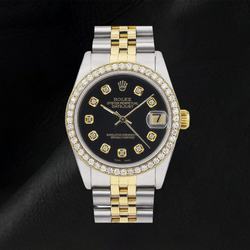 Rolex Mittelgroß-Datejust-Diamantuhr, schwarzes mittelgroßes Diamant-Zifferblatt