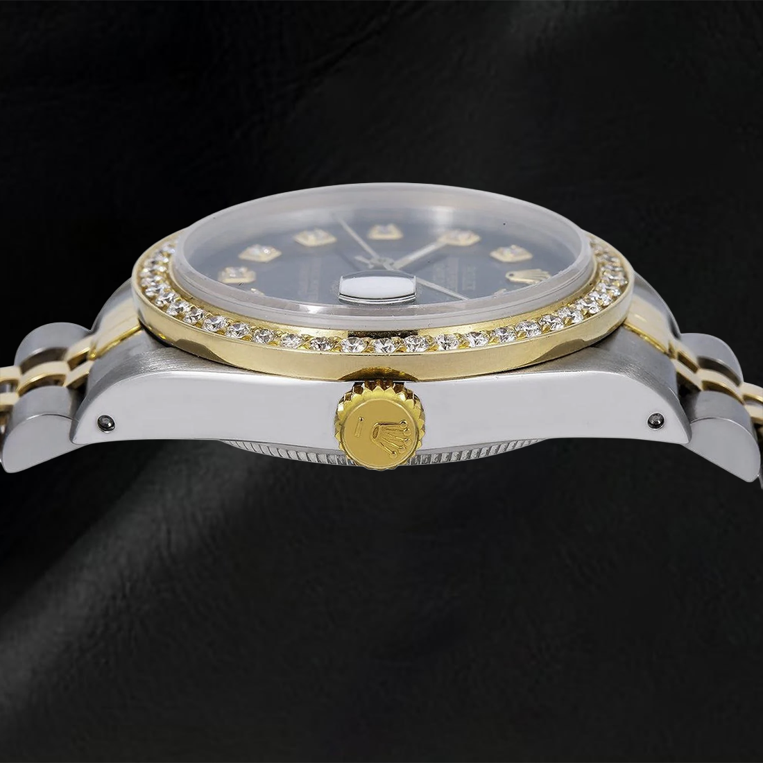 Rolex Mittelgroß-Datejust-Diamantuhr, schwarzes mittelgroßes Diamant-Zifferblatt