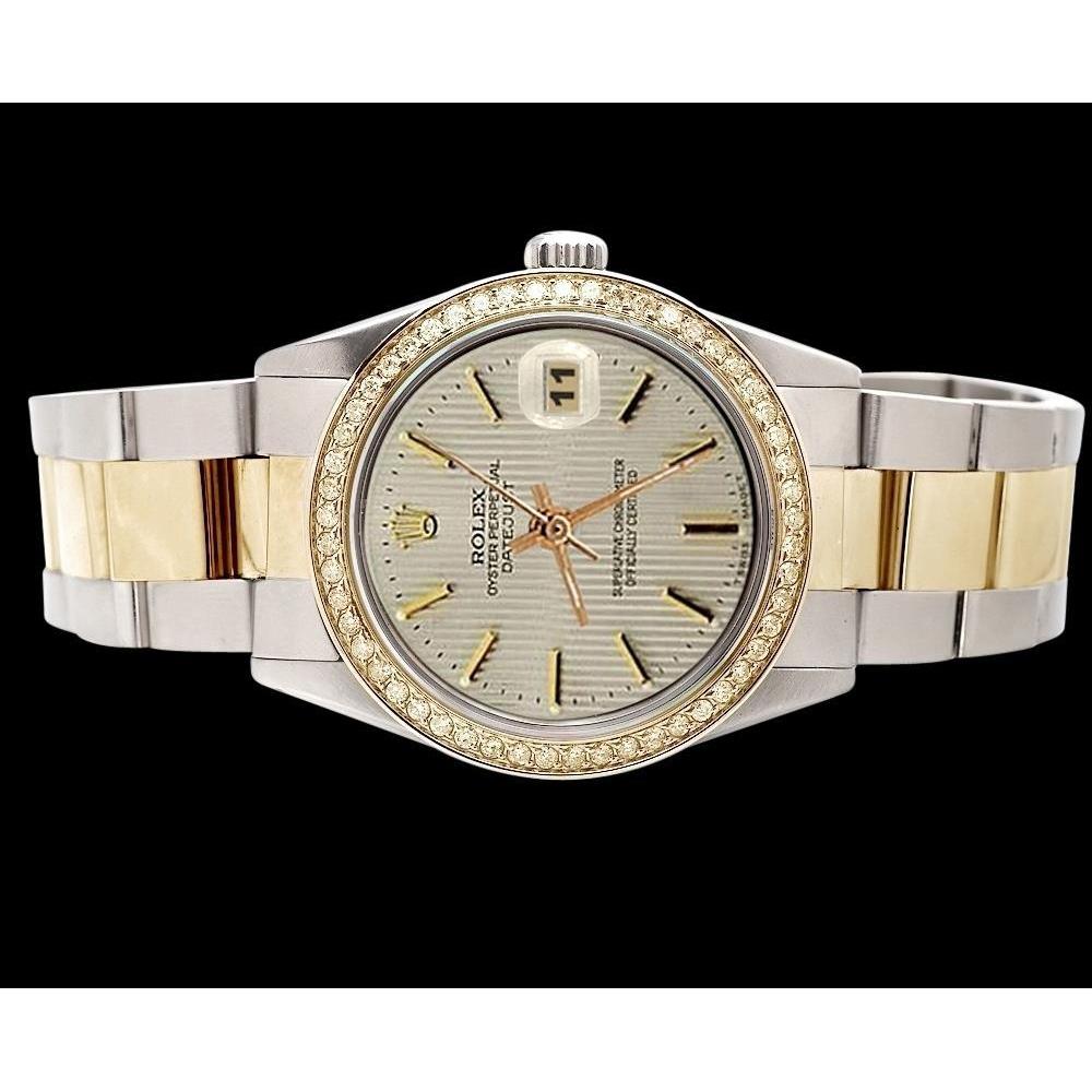 Rolex-Uhr Datejust Edelstahl & Gold Oyster-Armband Weißes Stick-Zifferblatt SCHNELLES EINSTELLEN
