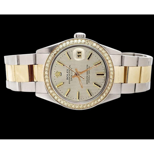 Rolex-Uhr Datejust Edelstahl & Gold Oyster-Armband Weißes Stick-Zifferblatt SCHNELLES EINSTELLEN
